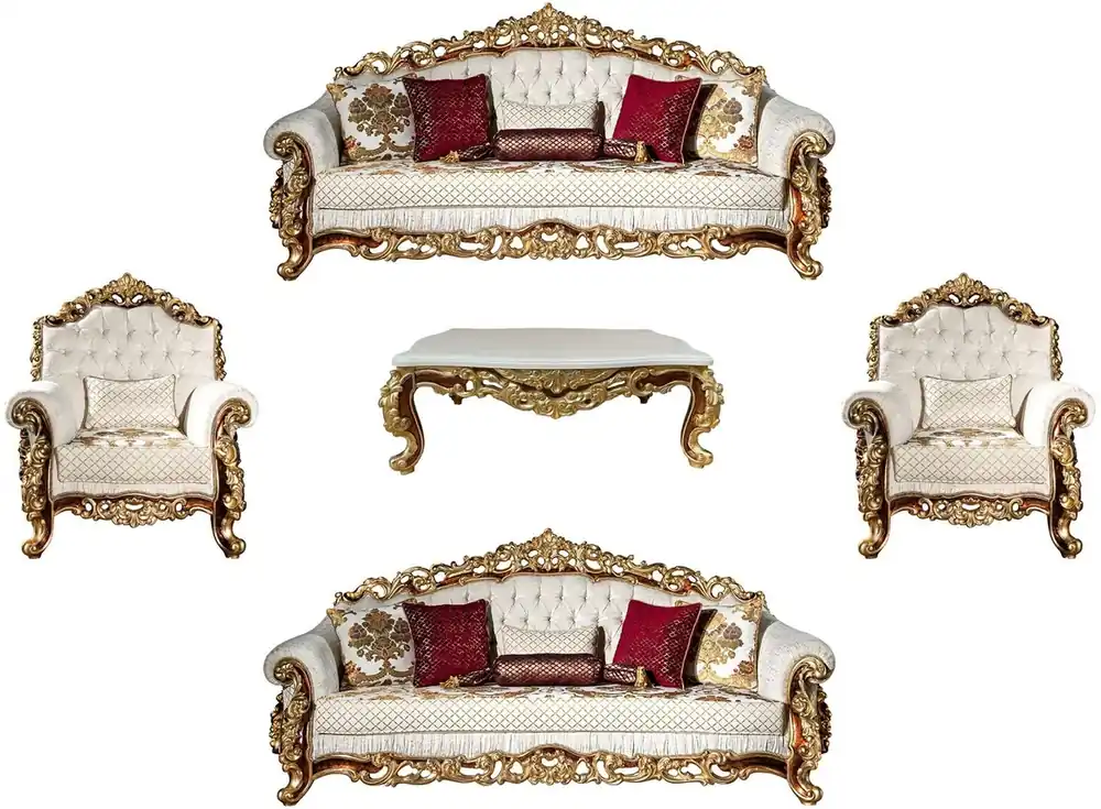 Schnäppchen Casa Padrino conjunto de sala de estar barroco de lujo blanco / oro / marrón - 2 Sofás y 2 Sillones y 1 Mesa de Centro - Muebles de sala magnífica en estilo barroco - Noble y Magnífica