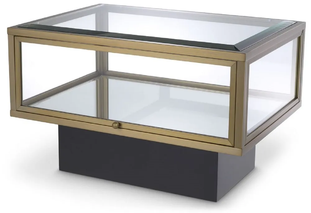 Casa Padrino mesa auxiliar de lujo latón / negro 70 x 50 x A. 46 cm - Mesa rectangular de acero inoxidable con tapa de cristal y cristal espejo - Muebles de Salón y Hotel de Lujo Preis Gesenkt