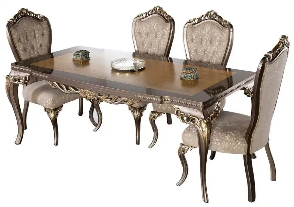 Finale Aktion Casa Padrino conjunto de comedor barroco de lujo marrón / gris / gris oscuro / oro - 1 Mesa de Comedor Barroco y 6 Sillas de Comedor Barroco - Muebles de comedor barroco - Noble y Magnífico