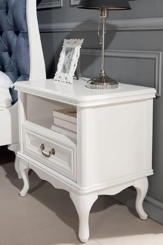 Casa Padrino mesita de noche Art Nouveau de lujo blanco 64 x 42,5 x A. 63,1 cm - Mesita de noche elegante de madera maciza con cajón - Muebles de Dormitorio Barroco y Art Nouveau Knallerangebot