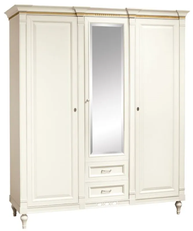 Casa Padrino armario de dormitorio Art Nouveau de lujo crema 186,6 x 64,7 x A. 210,6 cm - Armario de madera maciza con 3 puertas y 2 cajones - Muebles de Dormitorio Barroco y Art Nouveau Top-Preis