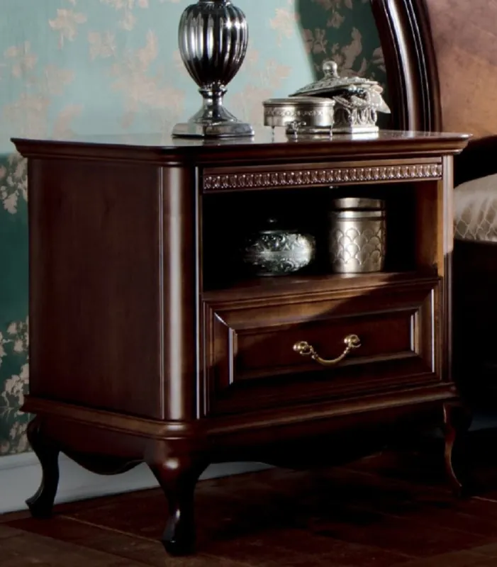 Casa Padrino mesita de noche Art Nouveau de lujo marrón oscuro 60 x 45,6 x A. 60,8 cm - Mesita de noche elegante de madera maciza con cajón - Muebles de Dormitorio Barroco y Art Nouveau Begrenztes Angebot