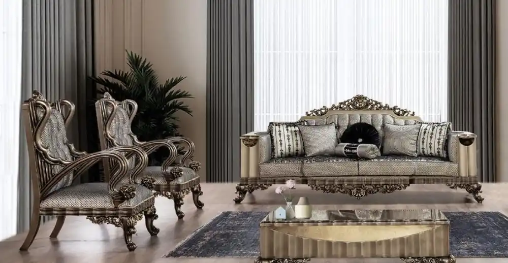 Casa Padrino conjunto de sala de estar barroco de lujo plata / negro / oro - 2 Sofás Barrocos y 2 Sillones Barrocos y 1 Mesa de Centro Barroco - Muebles de salón barrocos Knallerangebot