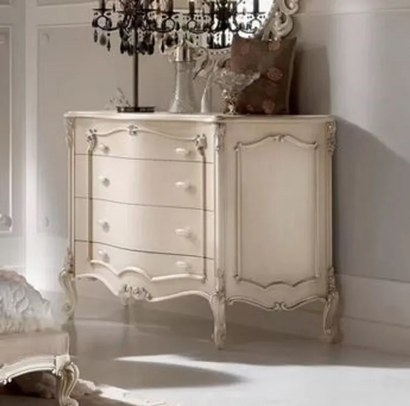 Casa Padrino cómoda barroco de lujo crema / plata - Cómoda de madera maciza hecha a mano con 4 cajones - Muebles barrocos de alta calidad - Calidad de Lujo - Hecho en Italia Nur Heute