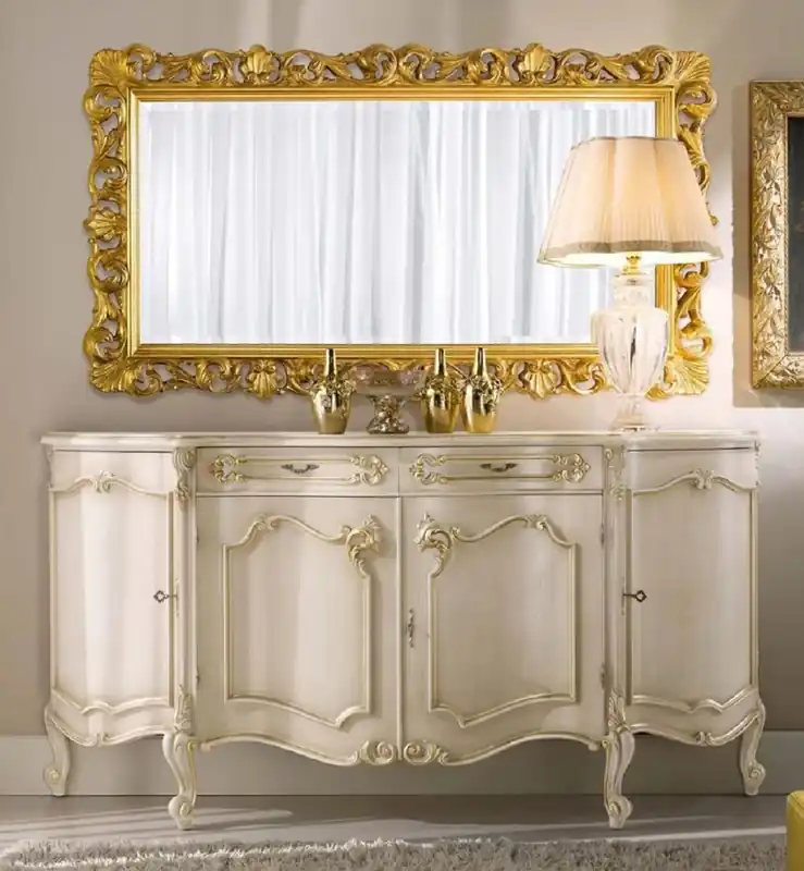 Casa Padrino conjunto de muebles barrocos de lujo crema / oro - 1 Aparador Barroco y 1 Espejo de Pared Barroco - Muebles Barrocos - Calidad de Lujo - Hecho en Italia Neue Kollektion