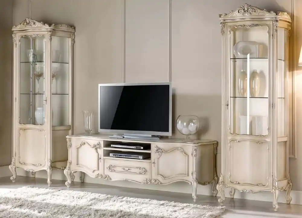 Casa Padrino Conjunto de Salón Barroco de Lujo Crema / Plata - 1 Gabinete de TV Barroco y 2 Vitrinas Barrocos - Muebles de Salón y Hotel Barrocos - Calidad de Lujo - Hecho en Italia Preiswert