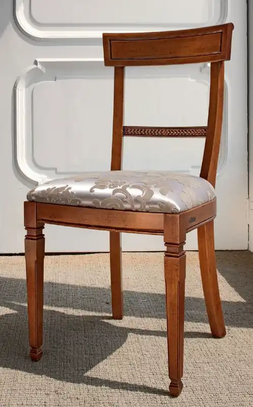 Neue Ware Casa Padrino conjunto de sillas de comedor Biedermeier de lujo plata / beige / marrón - Conjunto de sillas de cocina de 6 - Muebles de comedor Biedermeier - Calidad de Lujo - Hecho en Italia