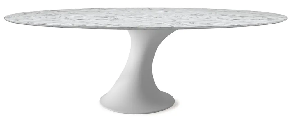 Casa Padrino mesa de comedor de lujo blanco mate 290 x 130 x A. 75 cm - Mesa de comedor ovalada con tablero de mármol de Carrara - Muebles de comedor modernos - Calidad de lujo - Hecho en Italia Markenprodukt
