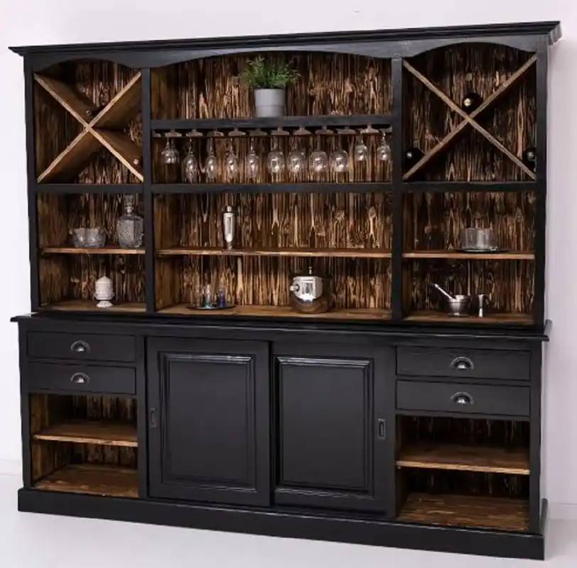 Solange Der Vorrat Reicht Casa Padrino gabinete bar de estilo campestre negro / marrón oscuro 240 x 50 x A. 210 cm - Gabinete bar de madera maciza de estilo campestre - Mueble bar estilo campestre