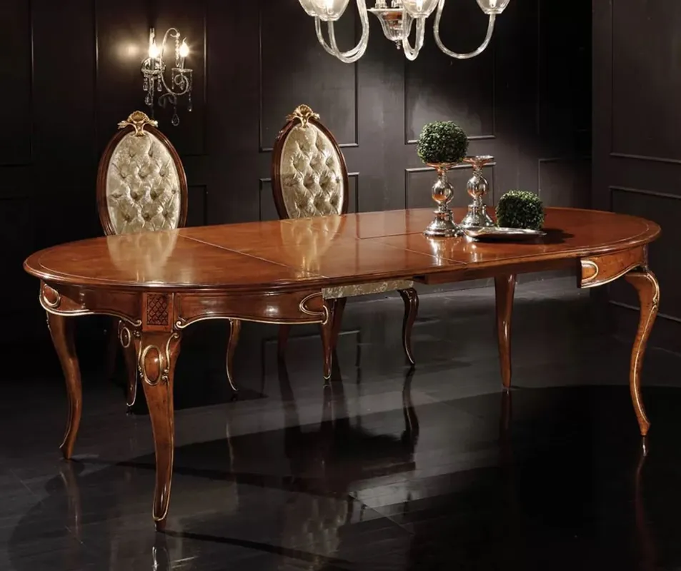 Casa Padrino conjunto de comedor barroco de lujo marrón / oro - 1 Mesa de Comedor Barroco Extensible y 6 Sillas de Comedor Barrocos - Muebles de comedor de estilo barroco - Hecho en Italia Preis Gesenkt