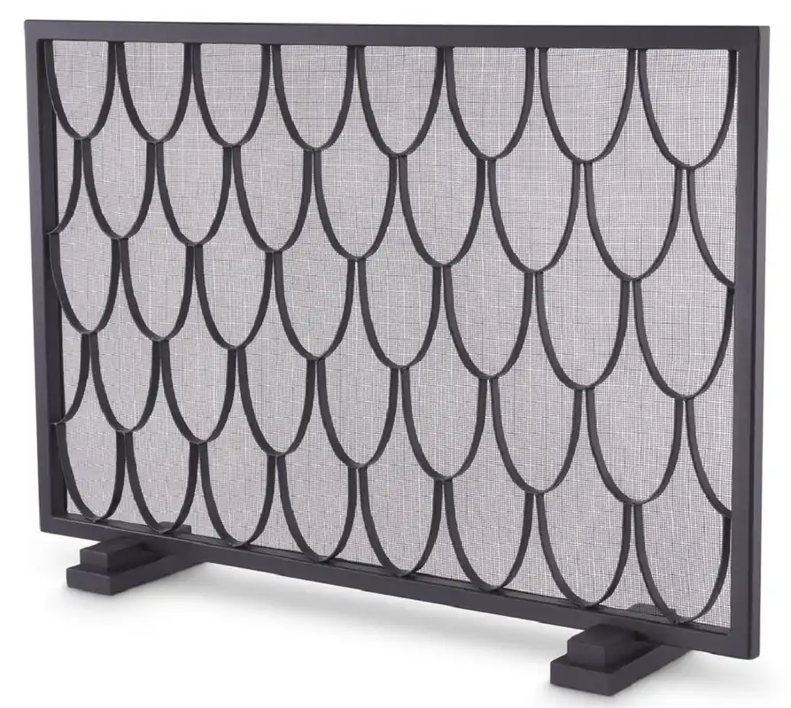 Garantierte Lieferung Casa Padrino pantalla de chimenea de lujo negro 84 x 15 x A. 57 cm - Protección contra chispas con patrón de escala - Accesorios de chimenea de lujo