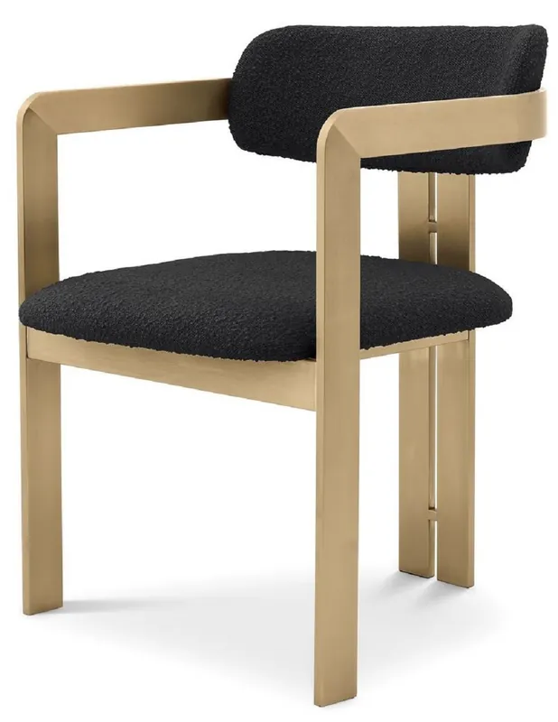 Markenprodukt Casa Padrino silla de comedor de lujo negro / latón 57,5 x 58 x A. 79 cm - Silla de cocina noble con reposabrazos - Muebles de comedor de lujo