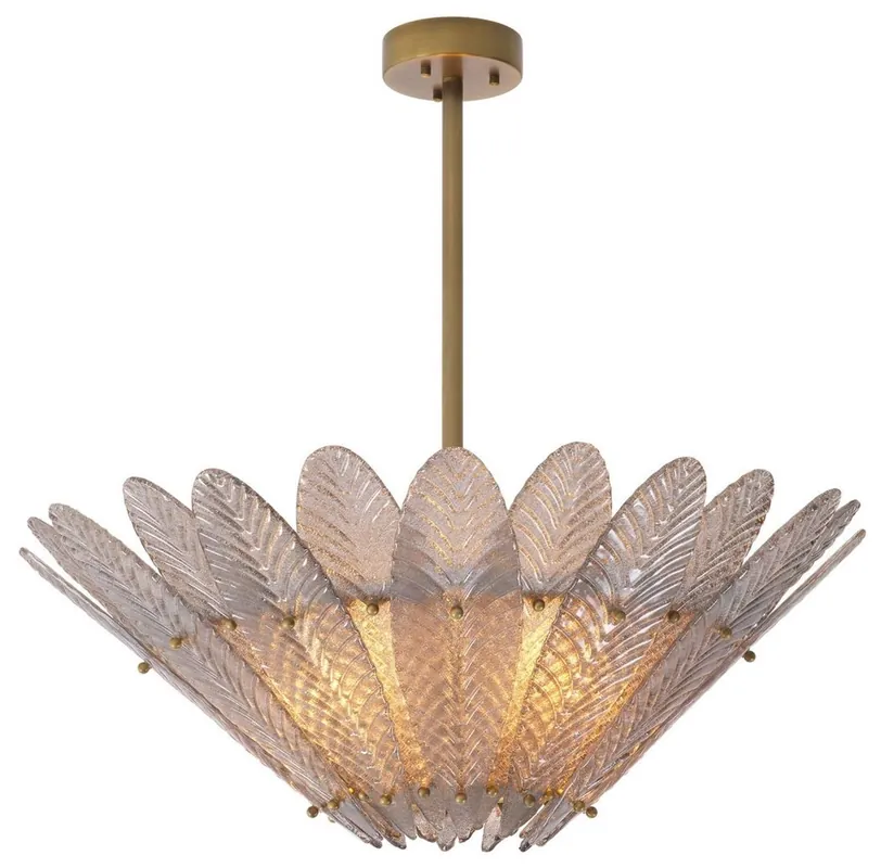 Expressversand Casa Padrino araña de luces de lujo latón antiguo / gris Ø 86 x A. 80,5 cm - Lámpara de salón redonda con vidrio soplado a boca - Calidad de Lujo