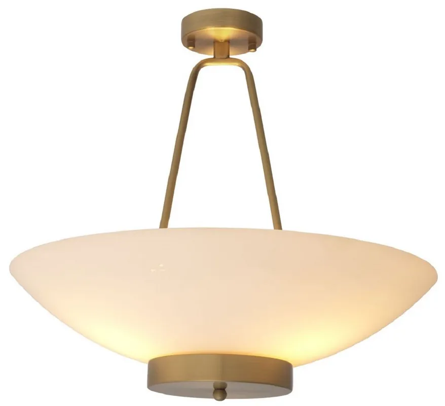 Highlight Casa Padrino lámpara colgante de lujo latón antiguo / blanco Ø 59 x A. 52 cm - Lámpara colgante redonda de acero con pantalla de vidrio - Collection de Lujo