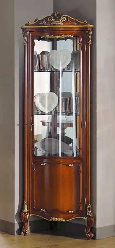 Top-Seller Casa Padrino vitrina de esquina barroco de lujo marrón / oro - Gabinete de esquina de madera maciza hecho a mano con puerta - Muebles barrocos nobles - Calidad de Lujo - Hecho en Italia