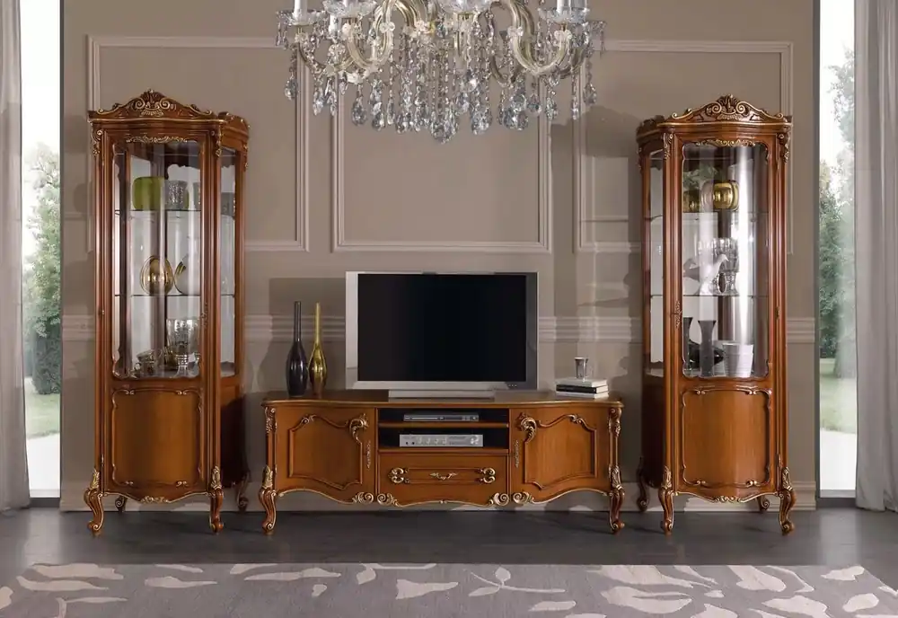 Meistverkauft Casa Padrino Conjunto de Salón Barroco de Lujo Marrón / Oro - 1 Gabinete de TV Barroco y 2 Vitrinas Barrocos - Muebles de Salón y Hotel Barrocos - Calidad de Lujo - Hecho en Italia