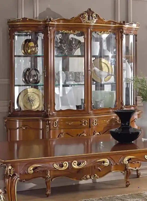Neuheit Casa Padrino vitrina barroco de lujo marrón / oro - Vitrina hecha a mano con 8 puertas y 2 cajones - Magníficos muebles barrocos - Calidad de Lujo - Hecho en Italia