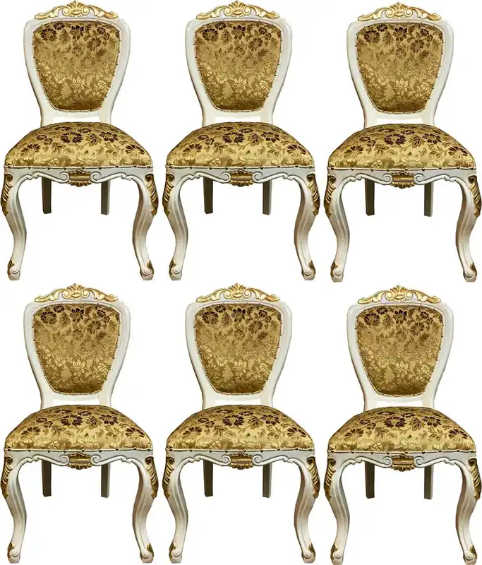 Bestseller Pompöös by Casa Padrino sillas de comedor barrocos de lujo patrón ramo oro / crema- blanco / oro - Sillas barrocas Pompöös diseñadas por Harald Glööckler - 6 Sillas de Comedor - Muebles Barrocos