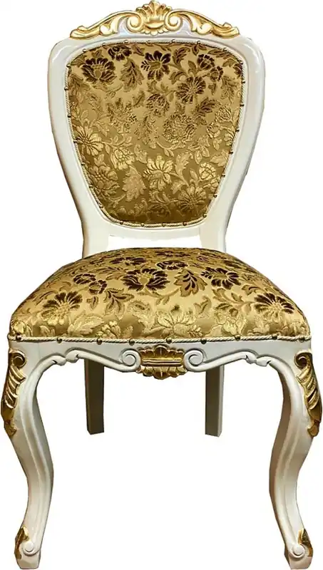 Pompöös by Casa Padrino silla de comedor barroco de lujo patrón de ramo oro / crema- blanco / oro - Silla barroco pomposa diseñada por Harald Glööckler - Muebles de comedor barrocos Sonderangebot