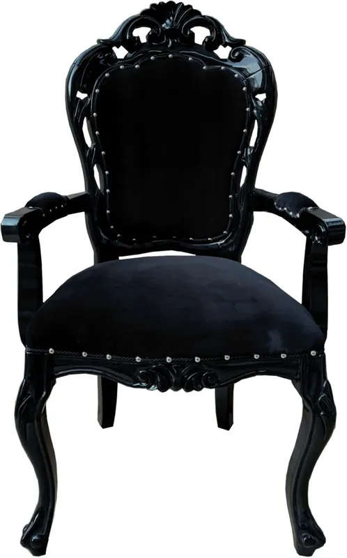 Preiswert Casa Padrino silla de comedor barroco negro - Silla de estilo antiguo hecha a mano con reposabrazos y terciopelo fino - Muebles de comedor de estilo barroco