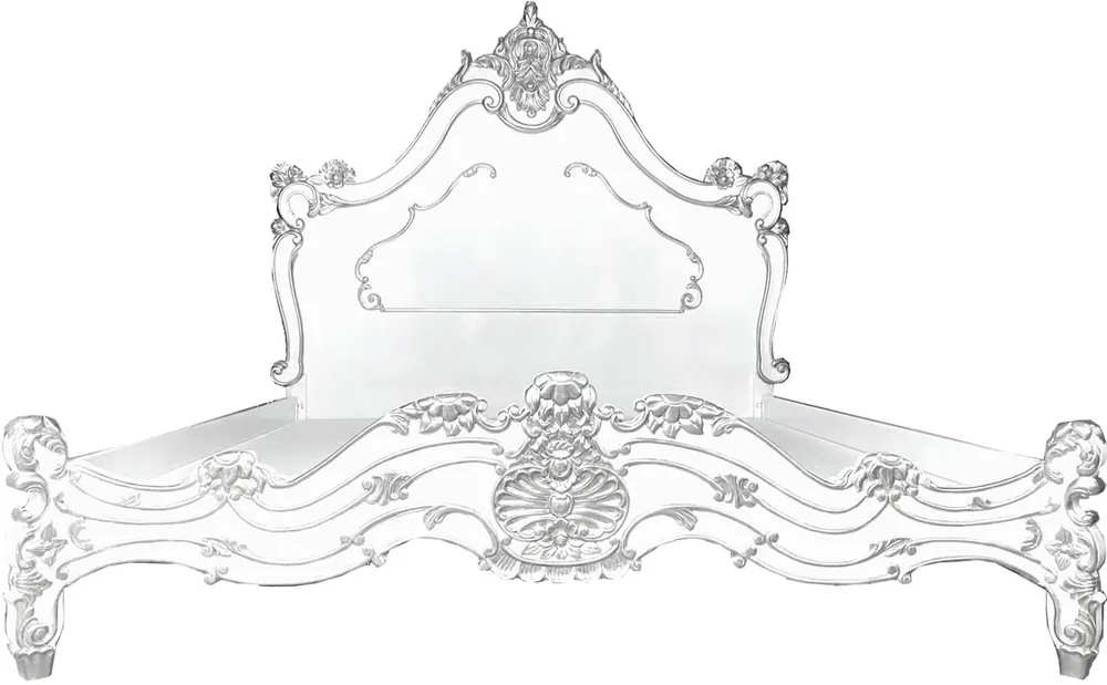 Neue Ware Casa Padrino cama doble barroco de lujo blanco / plata - Cama noble de madera maciza con cabecera - Magnífica muebles de dormitorio de estilo barroco