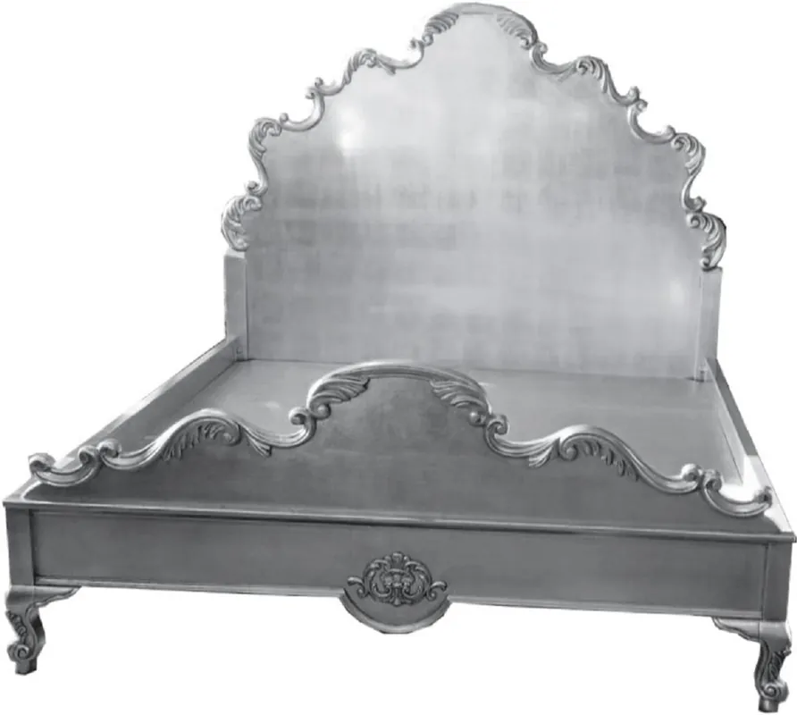 Finale Aktion Casa Padrino cama doble barroco de lujo plata - Magnífica cama de madera maciza con cabecero - Muebles de dormitorio en estilo barroco - Noble y Magnífico