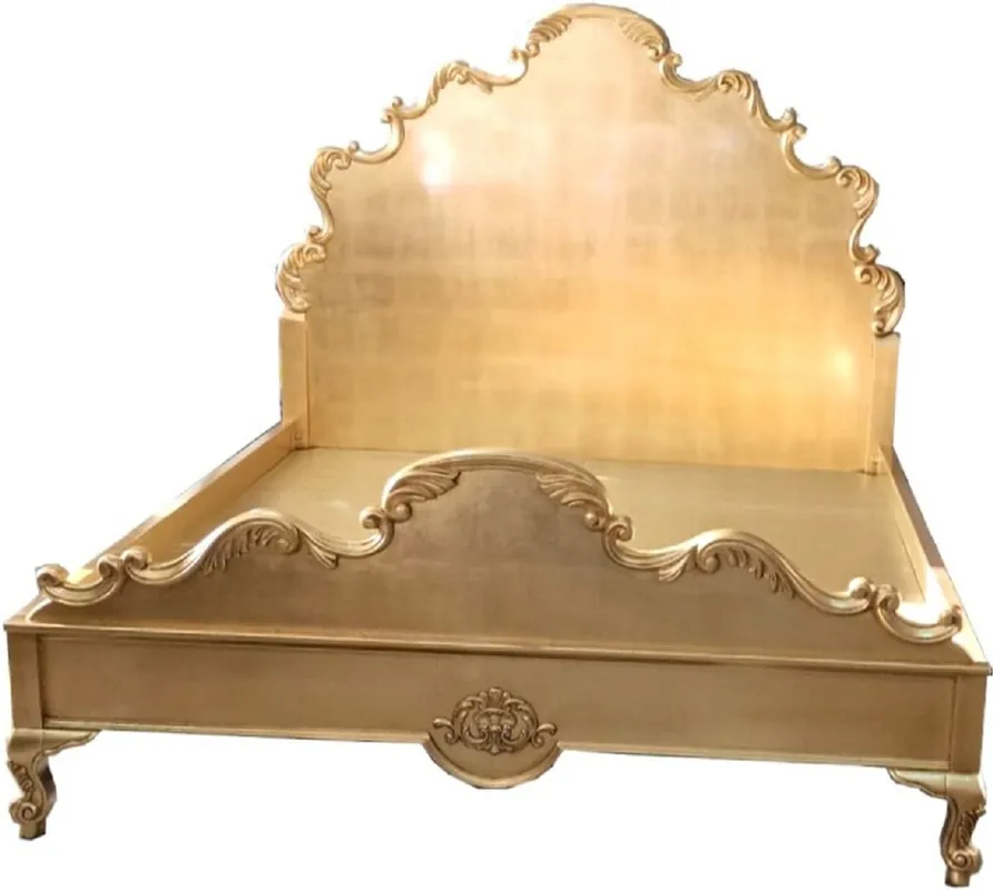 Casa Padrino cama doble barroco de lujo oro - Magnífica cama de madera maciza con cabecero - Muebles de dormitorio en estilo barroco - Noble y Magnífico Sale