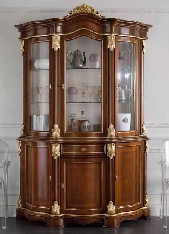 Casa Padrino vitrina barroco de lujo marrón / oro - Vitrina hecha a mano con 6 puertas y cajón - Magníficos muebles barrocos - Calidad de Lujo - Hecho en Italia Top-Preis