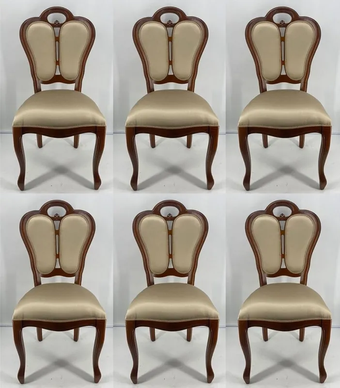 Casa Padrino conjunto de 6 sillas de comedor Art Nouveau de lujo oro / marrón 48 x 43 x A. 104,5 cm - Sillas tapizada de madera maciza - Muebles de Comedor Art Nouveau Markenware