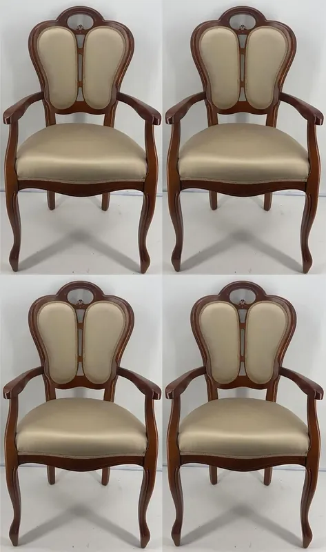 Casa Padrino conjunto de 4 sillas de comedor Art Nouveau de lujo oro / marrón 57 x 43 x A. 105 cm - Sillas tapizadas de madera maciza con reposabrazos - Muebles de Comedor Art Nouveau Direktkauf