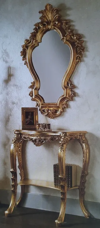 Neu Im Sortiment Casa Padrino consola de espejo barroco de lujo oro - Magnífica consola barroco con espejo de pared - Muebles Barrocos de Hotel y Castillo - Calidad de Lujo - Hecho en Italia