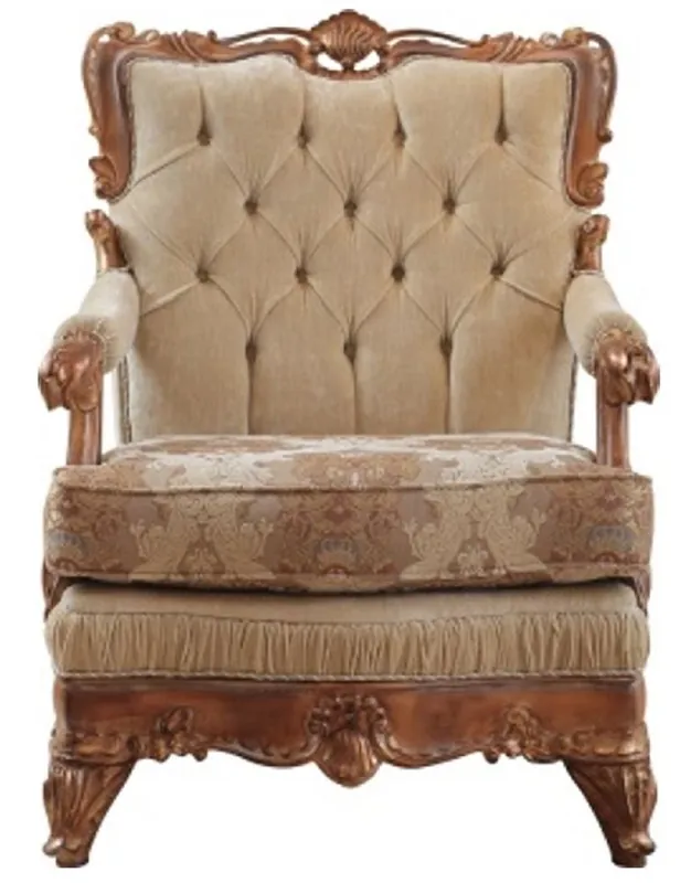 Wochenendangebot Casa Padrino sillón barroco de lujo beige / marrón - Magnífico sillón de salón con patrón elegante - Muebles de salón barrocos
