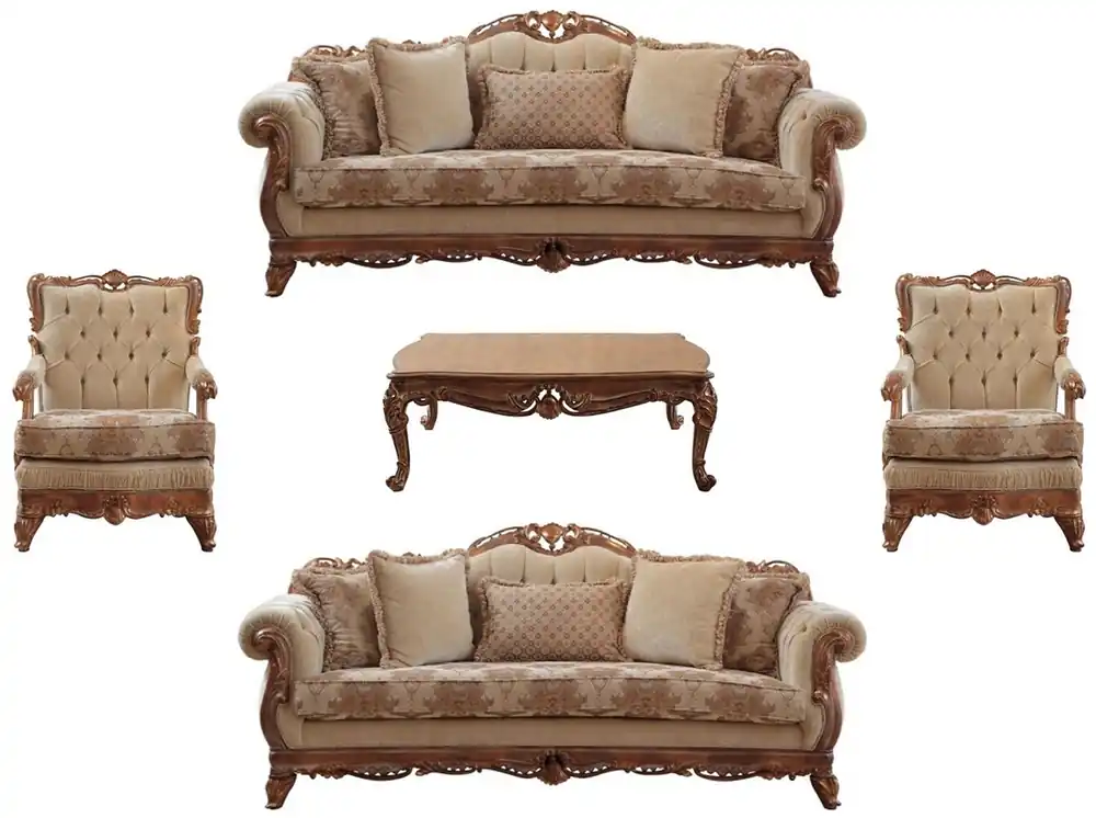 Neuheit Casa Padrino conjunto de sala de estar barroco de lujo beige / marrón - 2 Sofás y 2 Sillones y 1 Mesa de Centro - Muebles de salón hechos a mano en estilo barroco