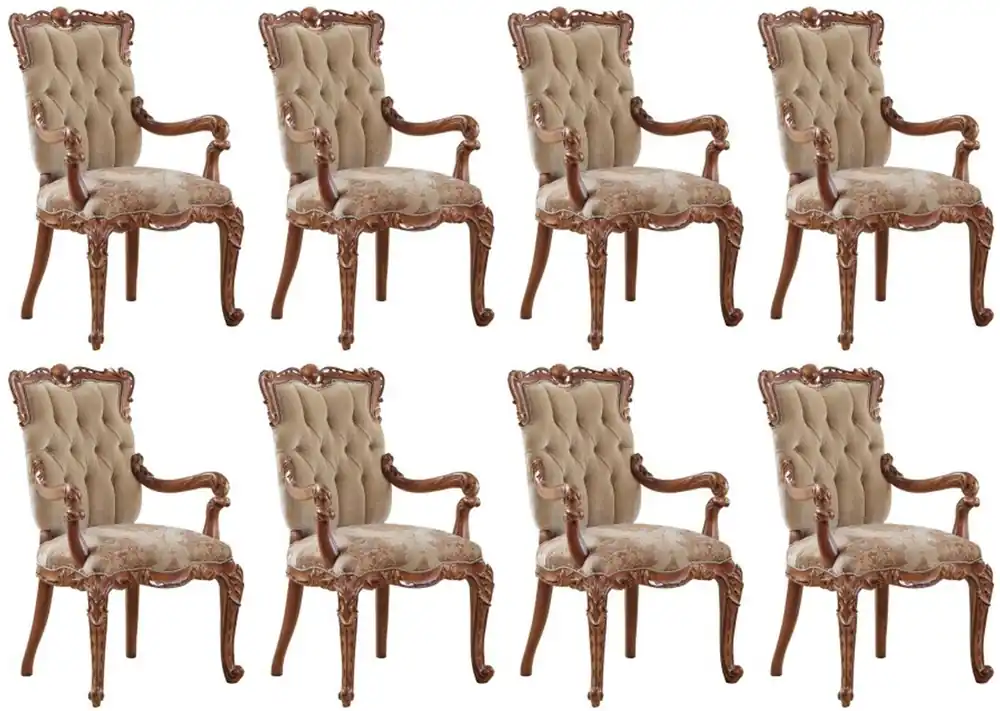 Casa Padrino conjunto de 8 sillas de comedor barrocos de lujo con reposabrazos beige / marrón - Muebles de Comedor y Restaurante Barrocos - Noble y Magnífico Top-Preis