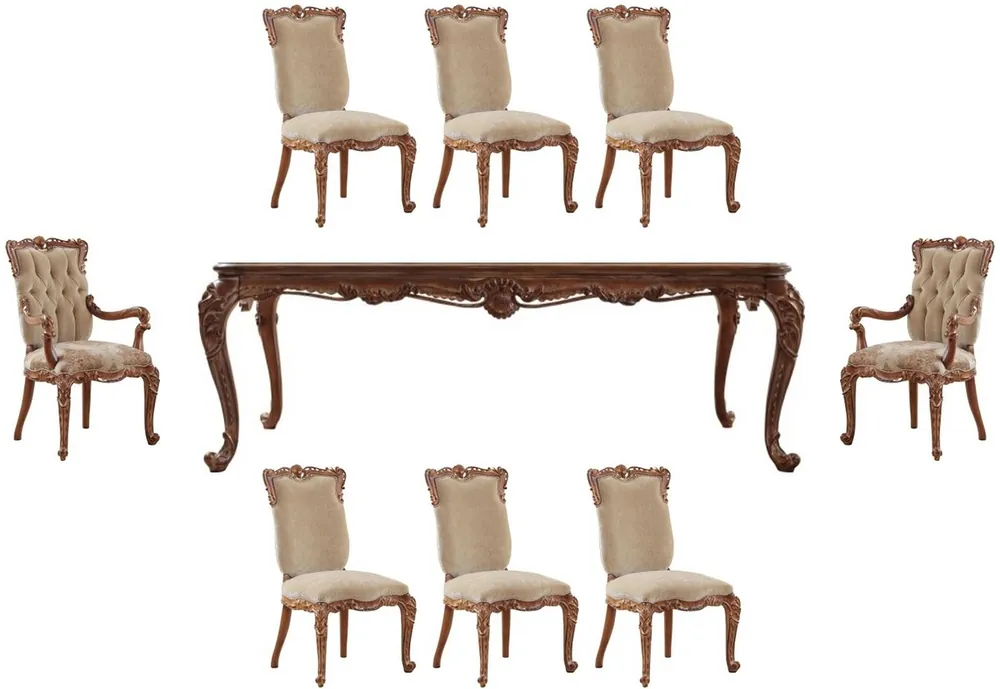 Zertifiziert Casa Padrino conjunto de comedor barroco de lujo beige / marrón - 1 Mesa de Comedor Barroco y 8 Sillas de Comedor Barroco - Muebles de comedor en estilo barroco - Noble y Magnífico