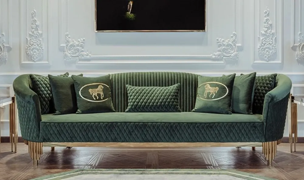 Casa Padrino Sofá de Lujo Verde / Oro 260 x 88 x A. 88 cm - Sofá de Salón Moderno - Muebles de Salón y Hotel - Colección de Lujo Beliebt