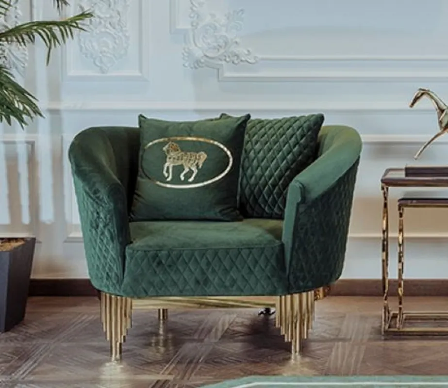 Sichere Zahlung Casa Padrino sillón de lujo verde / oro 120 x 88 x A. 88 cm - Sillón de salón moderno - Muebles de Salón y Hotel - Colección de Lujo