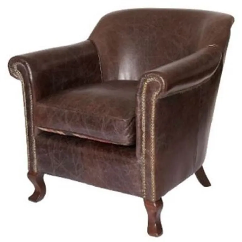 Casa Padrino sillón de cuero auténtico de lujo marrón oscuro vintage 88 x 81 x A. 79 cm - Sillón de cuero de salón - Muebles de salón de cuero auténtico Neu