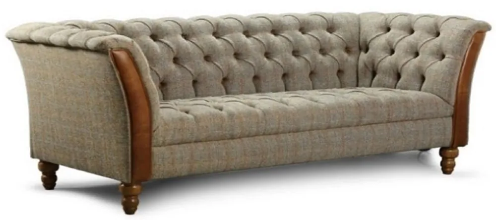 Direktkauf Casa Padrino sofá de 4 plazas Chesterfield de lujo gris / marrón 260 x 87 x A. 77 cm - Sofá de salón con cuero auténtico - Muebles de Salón Chesterfield