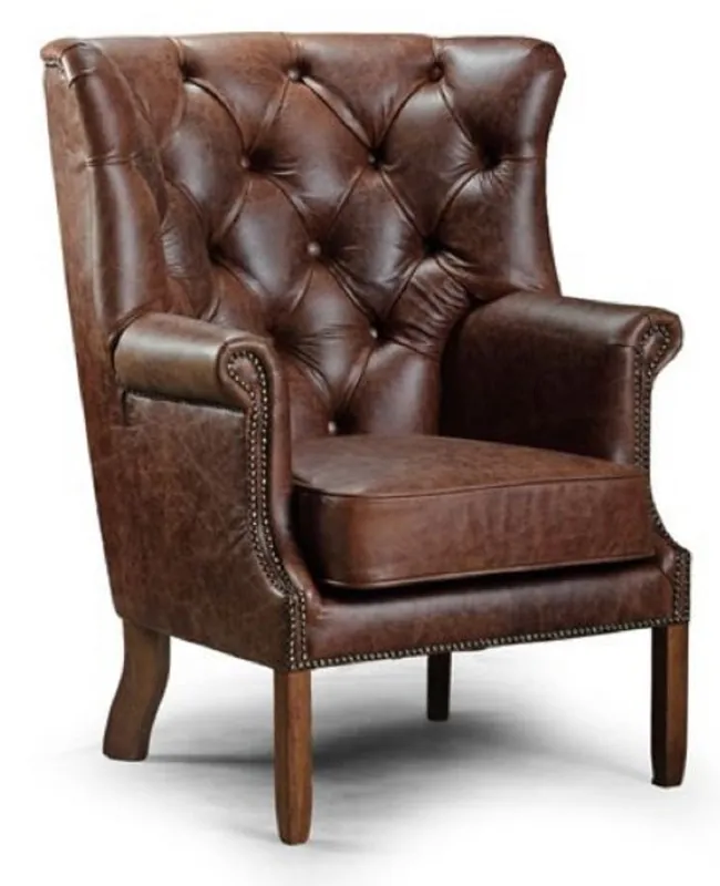 Aktuell Casa Padrino sillón de cuero Chesterfield de lujo marrón oscuro vintage 82 x 85 x A. 115 cm - Sillón de salón de cuero auténtico - Muebles de Salón Chesterfield