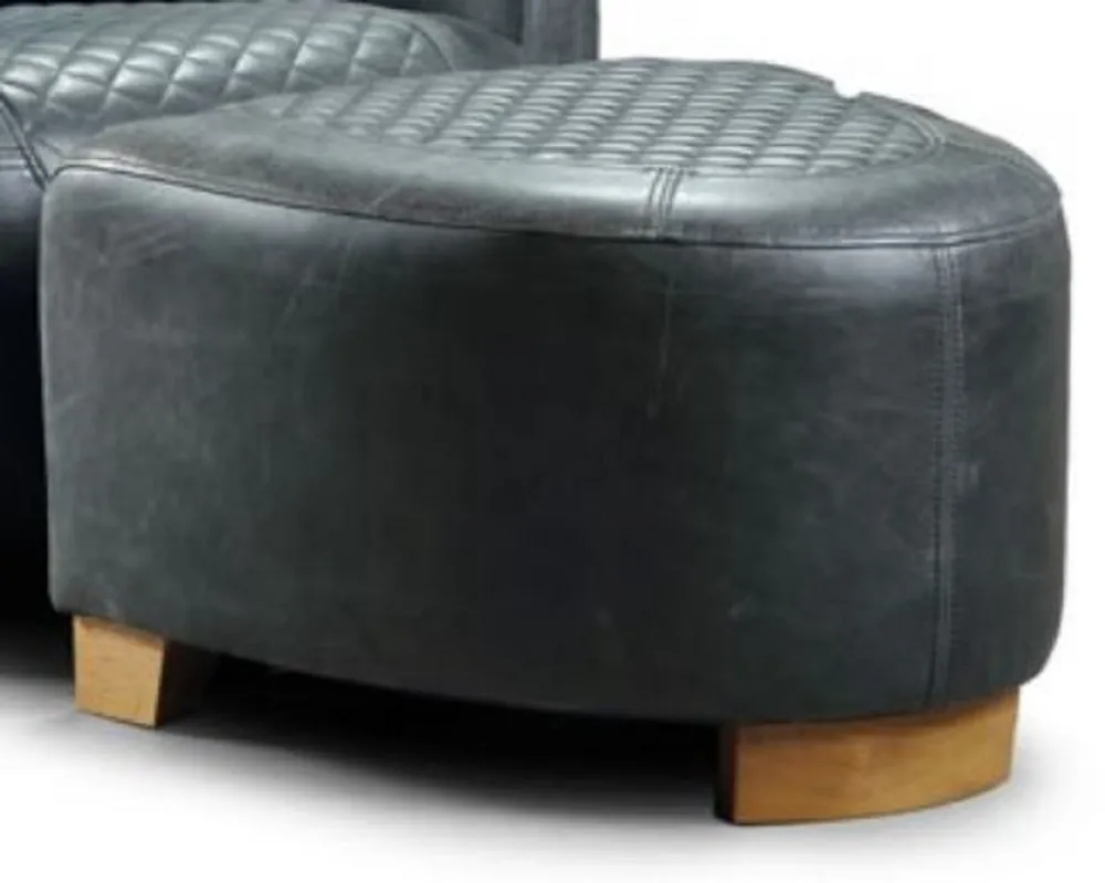 Casa Padrino reposapiés de cuero de lujo azul vintage / marrón claro 60 x 59 x A. 35 cm - Taburete de Cuero Genuino - Muebles de Salón - Muebles de Cuero Genuino Abverkauf