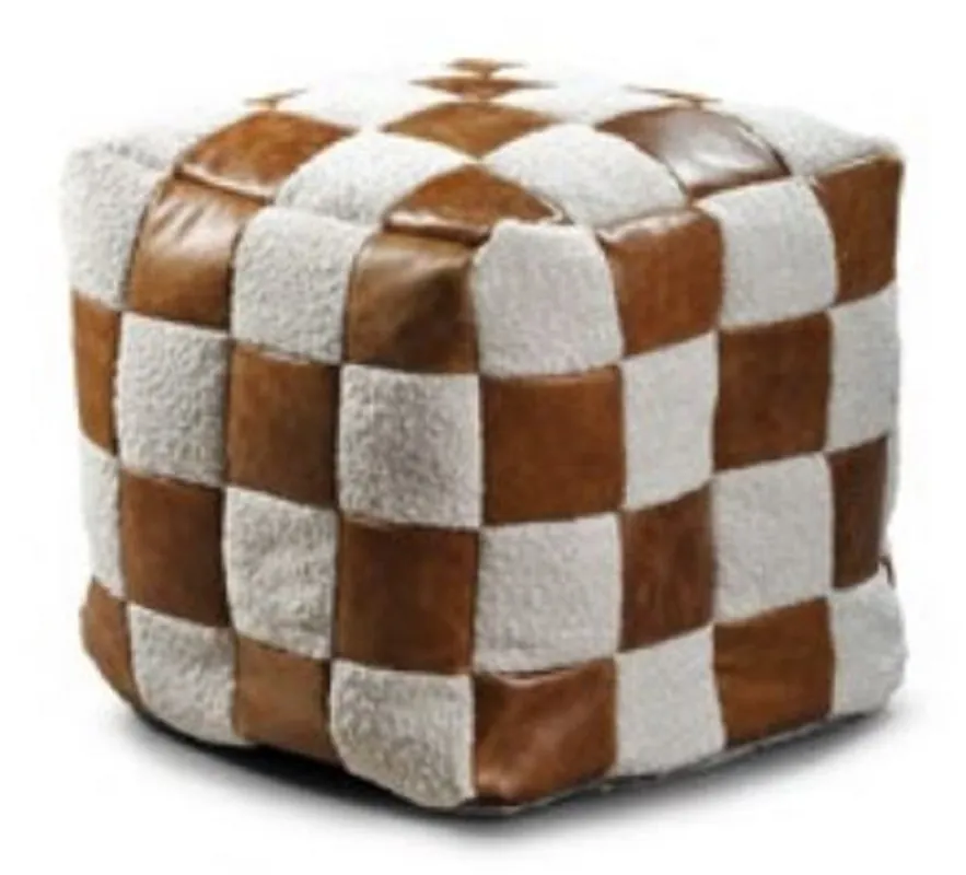 Neu Im Sortiment Casa Padrino taburete de cuero de lujo blanco / marrón 45 x 45 x A. 45 cm - Taburete en forma de cubo con cuero genuino - Reposapiés - Muebles de salón