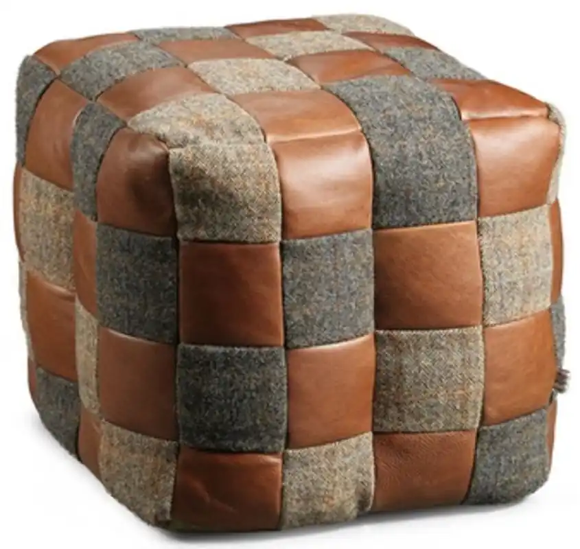 Preiswert Casa Padrino taburete de cuero de lujo gris / beige / marrón 45 x 45 x A. 45 cm - Taburete en forma de cubo con cuero genuino - Reposapiés - Muebles de salón