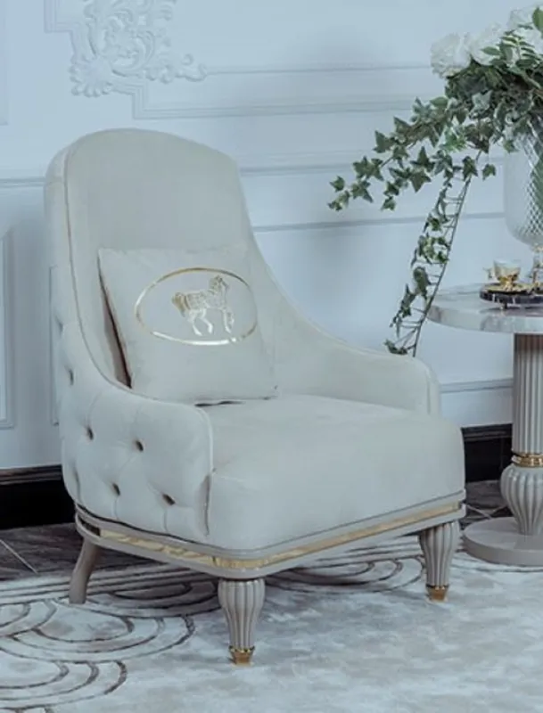 Casa Padrino sillón de salón Art Deco de lujo crema / gris / oro 81 x 80 x A. 104 cm - Muebles de Salón Art Deco - Colección de Lujo Top-Preis