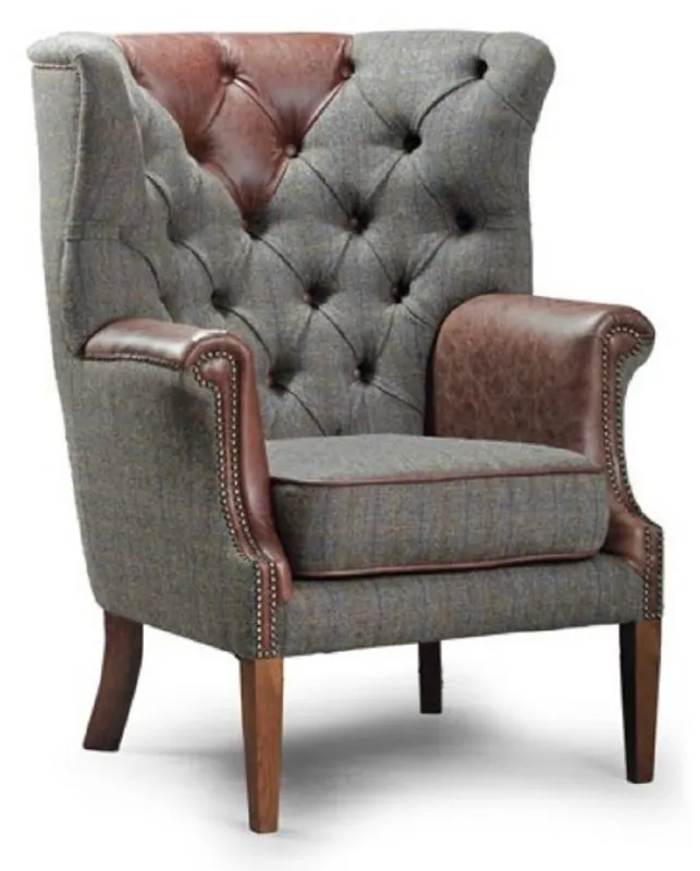 Casa Padrino sillón Chesterfield de lujo gris / marrón oscuro vintage / marrón 88 x 88 x A. 114 cm - Sillón de salón con cuero auténtico - Muebles de Salón Chesterfield Neue Ware