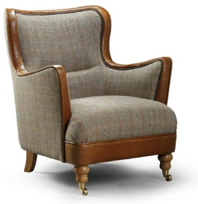 Sonderangebot Casa Padrino sillón de lujo gris / marrón 75 x 70 x A. 83 cm - Sillón de salón con cuero genuino - Muebles de Salón - Colección de Lujo