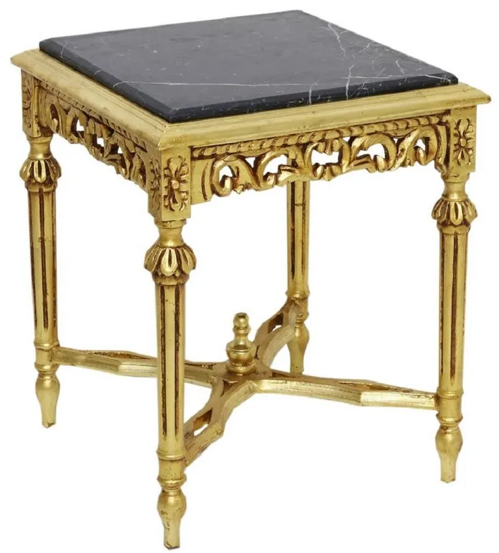 Casa Padrino mesa auxiliar barroco oro / negro - Mesa de madera maciza hecha a mano con tapa de mármol - Muebles de salón barrocos Neue Kollektion