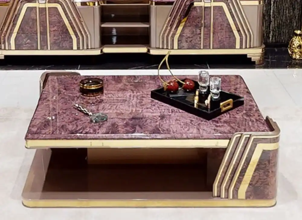 Casa Padrino mesa de centro Art Deco de lujo púrpura / gris / oro - Mesa de salón con tablero de aspecto mármol - Muebles de Salón Art Deco Jetzt Bestellen
