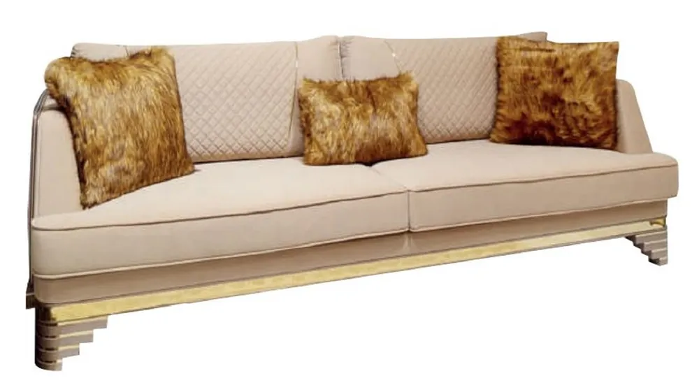 Mega-Angebot Casa Padrino sofá Art Deco de lujo beige / púrpura / gris / oro - Sofá de salón noble con aspecto de mármol - Muebles de Hotel y Sala de Estar Art Deco de Lujo
