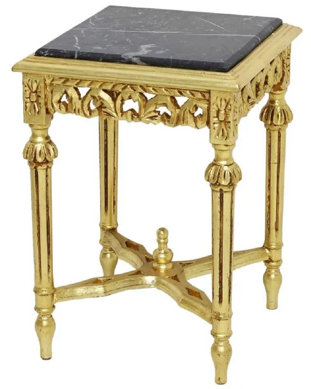 Casa Padrino mesa auxiliar barroco oro / negro - Magnífica mesa de madera maciza con tapa de mármol - Muebles de salón barrocos Preisknaller
